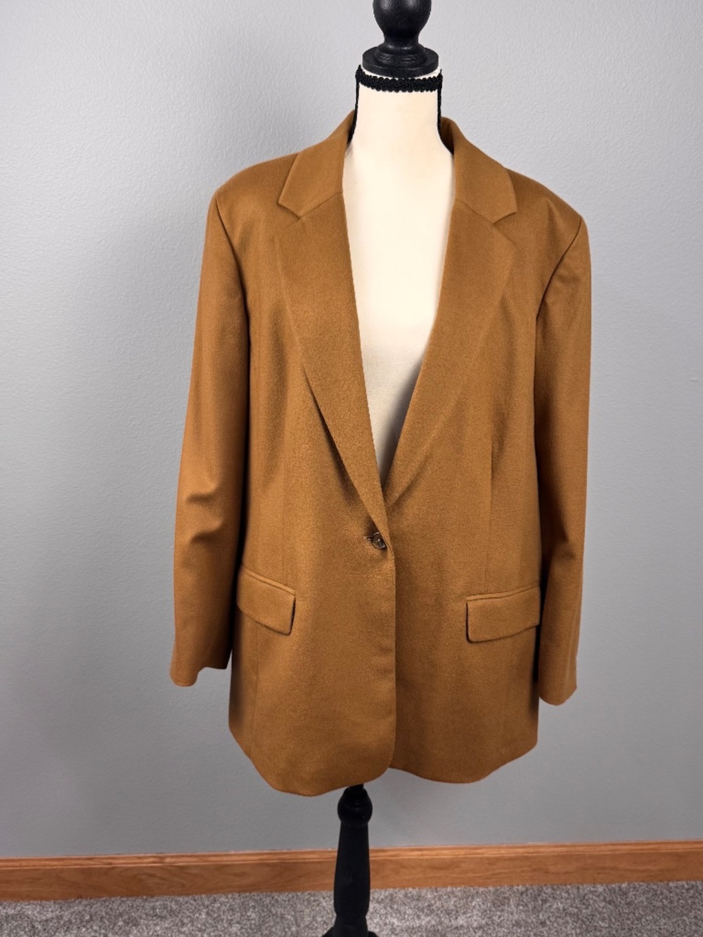 Lands' End Wool Cashmere Blazer Womens 18W Tan Camel Single Button Career Jacket